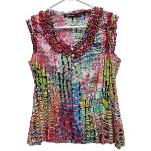 Milano Wearable Art Top Womens Small Abstract Crinkle Ruffle Sleeveless Y2K